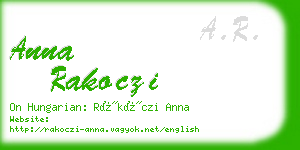 anna rakoczi business card